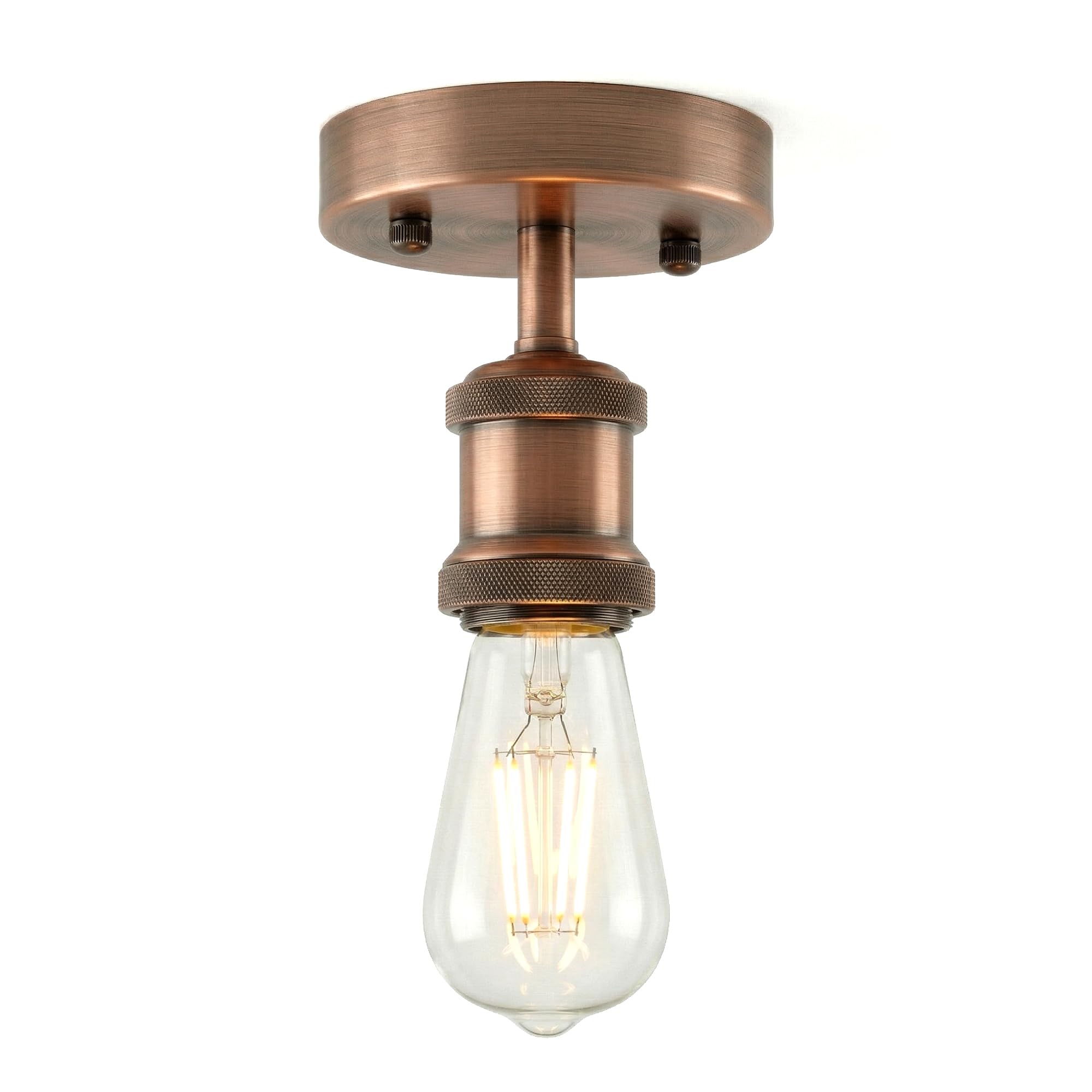 LEDSone Stylish Single Head Ceiling Lamp Retro Flush Mount E27 Lamp Holder Light Fixture for Bedroom Living Room Hallway Vintage Ceiling Lighting with Easy Installation (Copper with Bulb)