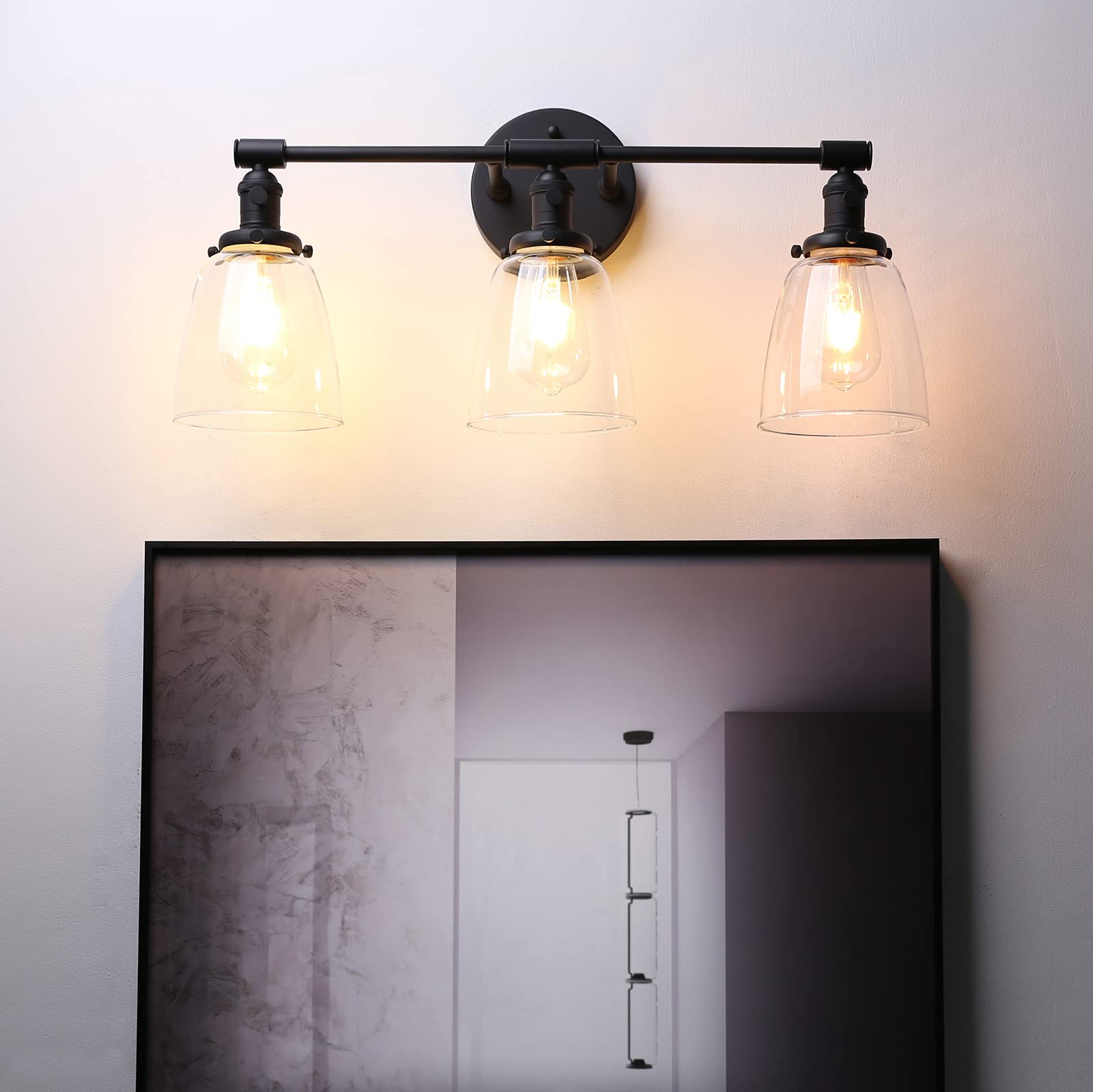 Phansthy 3 Glocke Retro Design Klar Glas Modernes Wandbeleuchtung Wandleuchten Vintage Industrie Loft-Wandlampen Antik Deko Design Wandbeleuchtung Küchenwandleuchte(Schwarz Farbe)
