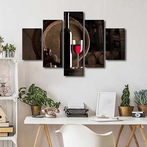 Vista 187 de Imágenes de pared para sala de estar, pintura de copa de vino tinto, bebidas alcohólicas, 5 paneles, lienzo, arte de pared, pósteres e impresiones