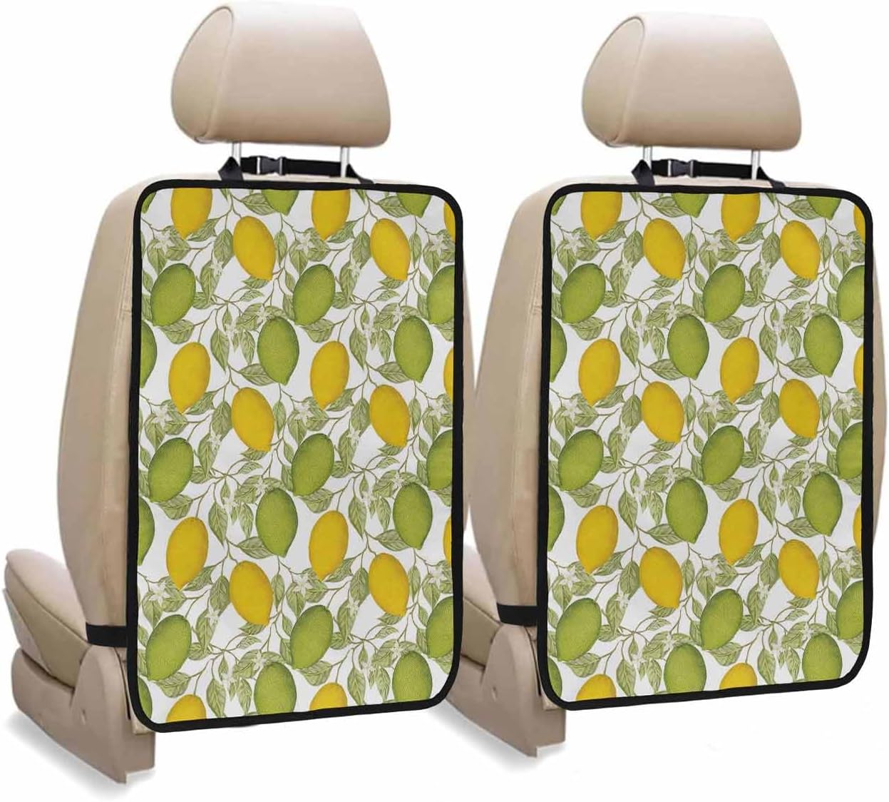 T&H XHome Car Seat Protector, 2 Pack Kick Mats Back Seat Protector Lemon Summer Plant Leaves Waterproof Backseat Cover for Kids Universal Fit Automotive Interior Protectors