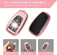 Vista 3 de QBUC Funda para llavero Subaru con llavero de cuero, apta para Forester Crosstrek Outback Ascent Impreza Legacy Subaru 4 botones (rosa)