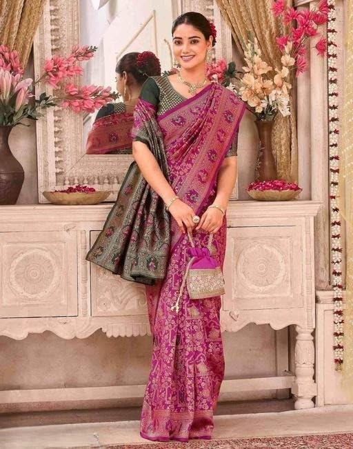 Image of Yashika Women's Banarsi Silk Saree with Blouse Piece for Traditional Ethnic Wear Sari
