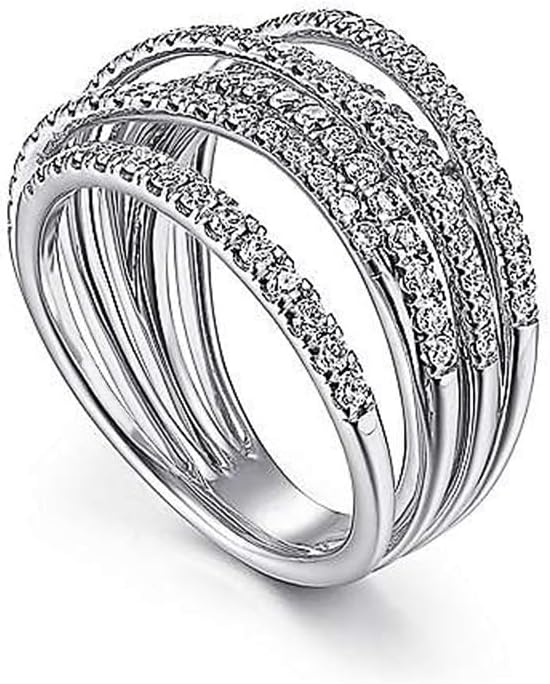 ENDLESSNESS & ETERNITY Intertwined Criss-Cross CZ Cubic Zirconia Multi-Row Twist 14K Gold Plated Wedding Band Ring Chunky Statment Ring