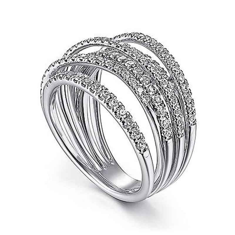 ENDLESSNESS & ETERNITY Intertwined Criss-Cross CZ Cubic Zirconia Multi-Row Twist 14K Gold Plated Wedding Band Ring Chunky Statment Ring