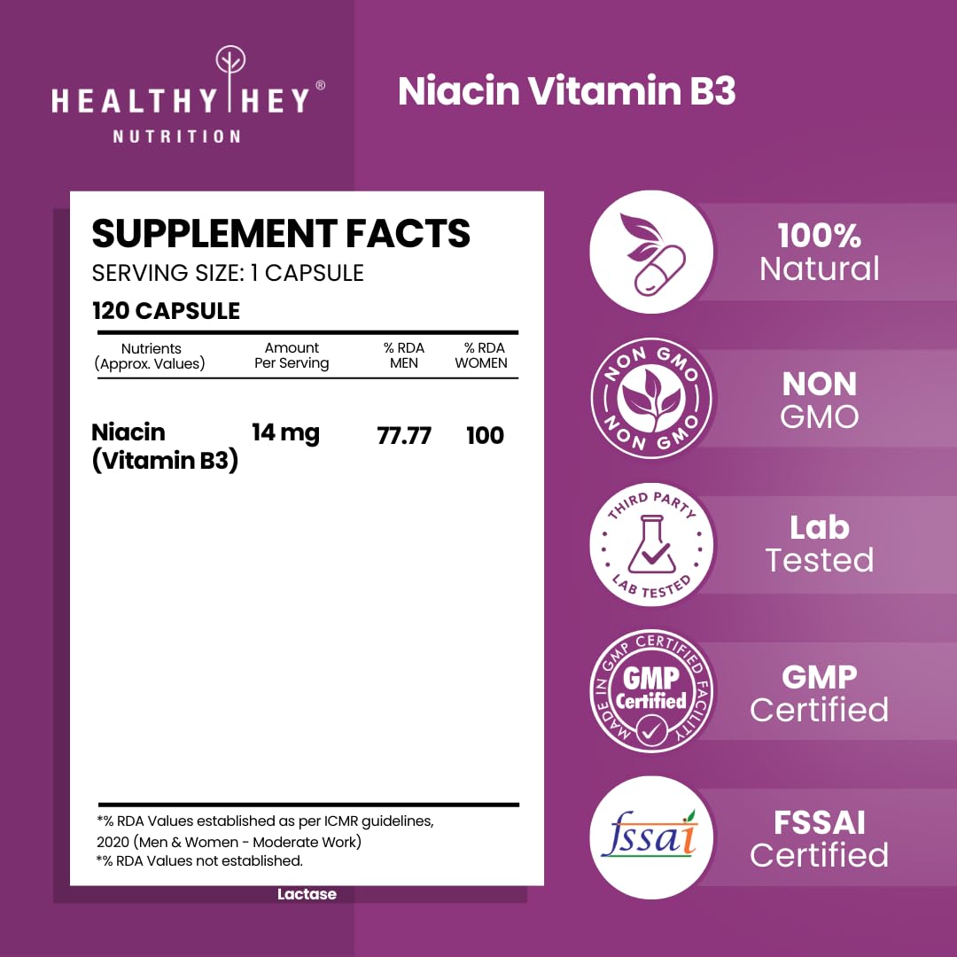 HealthyHey Nutrition Niacin Vitamin B3 120 Veg. Capsules