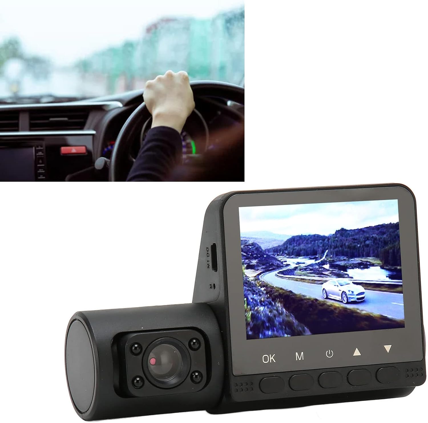 Dash Cam Built in Car Dashboard Camera, Recorder with, G Sensor, 2.4 LCD, 3 Channel, 170° Wide Angle Monitor Your Vehicle, Supports Night Drive