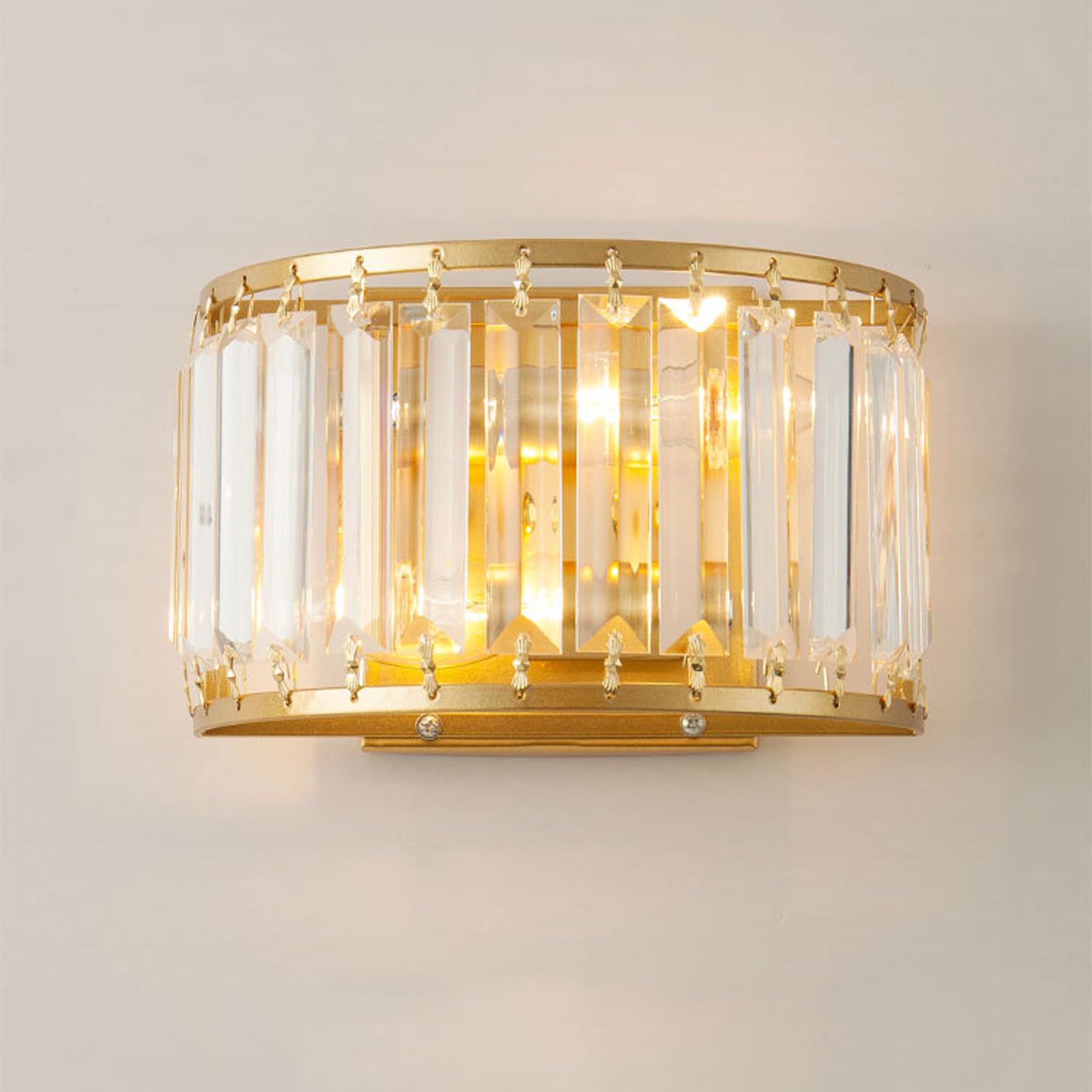 AWEITG American Vintage Style Translucent Crystal Shade Wall Lamp - Golden European Design for Living Room, Anti-Rust Brass Light(Gold-Pair of Light Fixture)