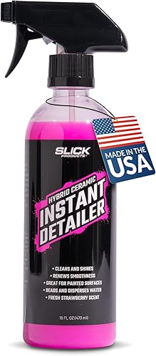 Slick Products Detallador instantáneo de cerámica híbrida: limpia, brilla y protege las superficies del automóvil, fórmula hidrofóbica, espray