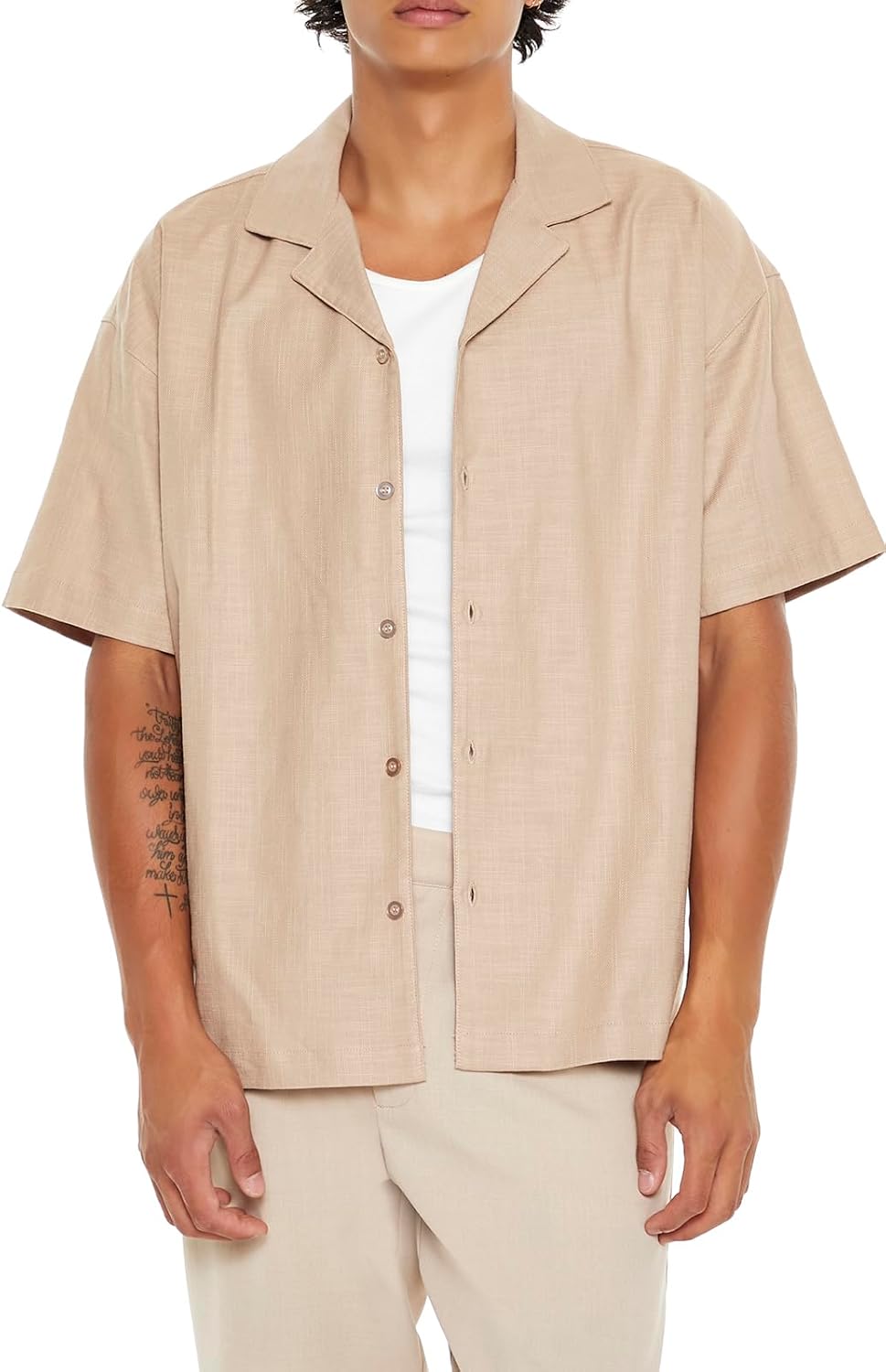 Forever 21 Men's Textured Cuban-Collar Shirt