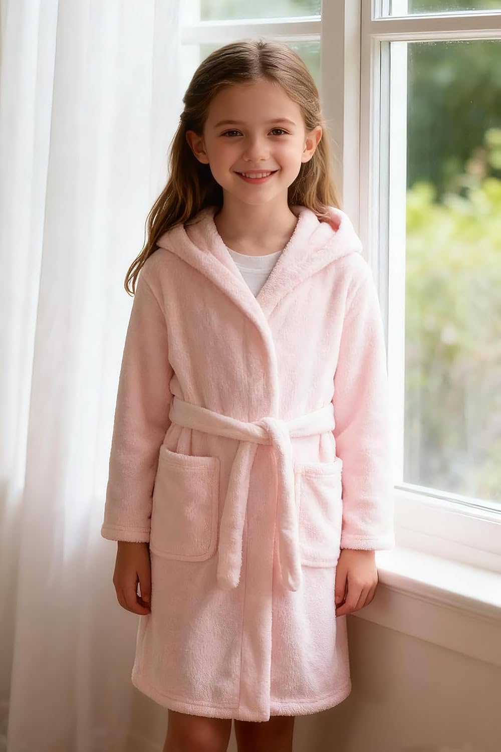 Girls Fleece Hooded Robe Warm Sleepwear for Toddler Kids Soft Fuzzy Bathrobe Gifts - Image 4
