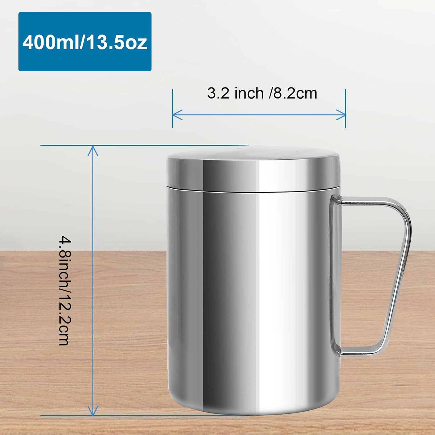 Stainless Steel Double Coffee Mug14oz/400ml Tea Mug with Lid and Handle,Camping and Traveling Coffee Mug, 100% BPA Free,For Coffee, Tea,Juice,Milk, Hot and Cold Drinks (1 pc) - Image 2