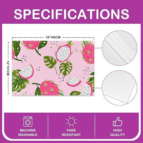 Miniatura 8 de Juego de 4 manteles individuales de 12 x 18 pulgadas con diseño de frutas de verano con bonito estampado de rayas, lavables, fáciles de limpiar,