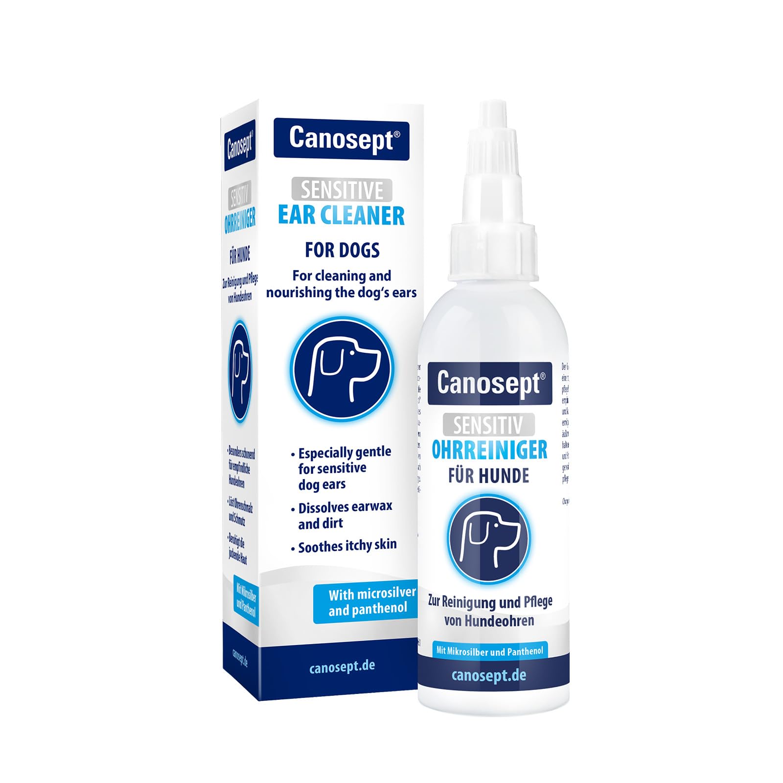 Canosept Dog Ear Cleaner Sensitive 75ml - Dog ear infection treatment - Dog ear drops - Ear drops for dogs - Ear cleaner for dogs - Dog ear cleaner solution - Gentle with microsilver & panthenol