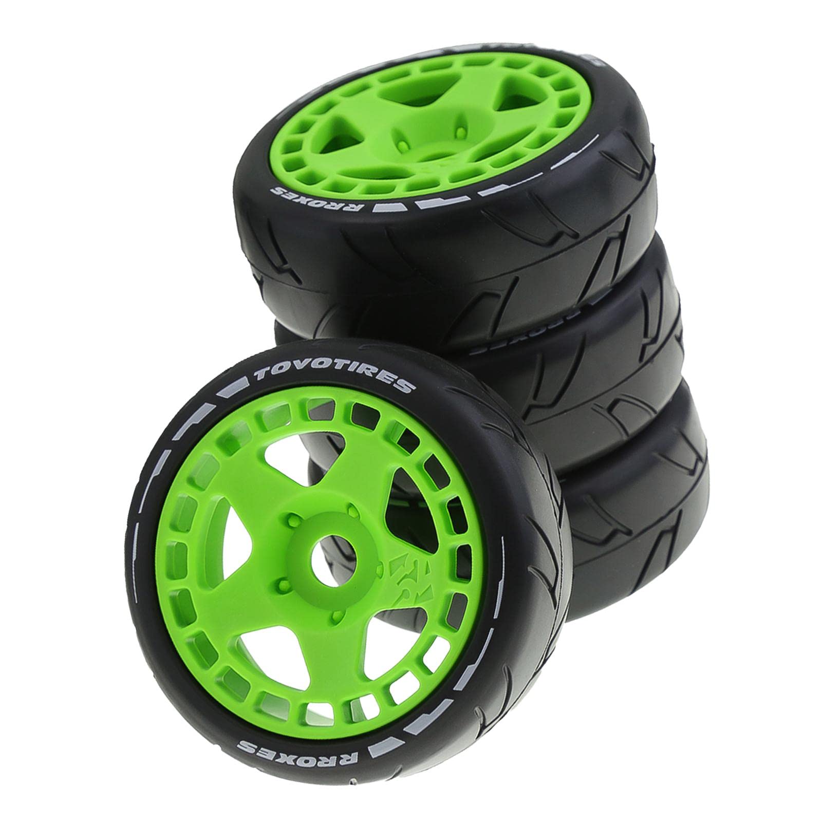 4 Stück RC Auto Reifen Gummireifen Felgen Ersatzteile für 1 7 1 8 Modellautos mit Zuverlässigem Halt für Spiel Dekoration, Leuchtendes Grün