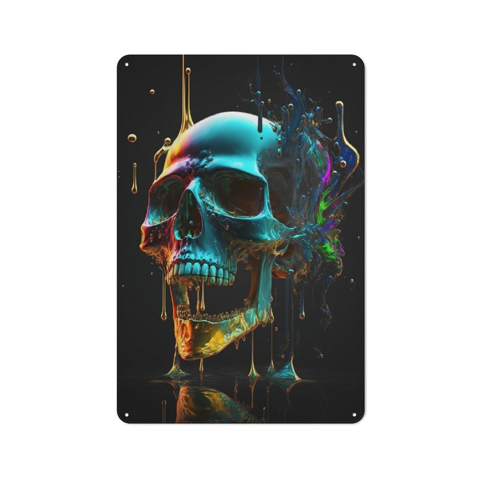 Colorful Paint Skull Tin Sign 30x20cm for Living Room Wall, Rustic Wall Decor, for Living Room Decor Lovers