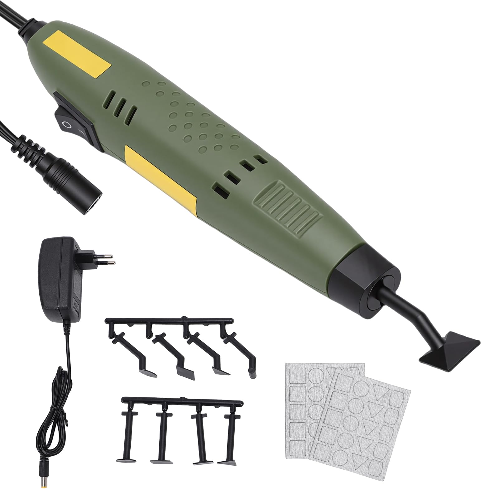 Narzędzie do Wykańczania Detali Pen Sander z 8 Wymiennymi Głowicami i 2 Papierami ściernymi Kompaktowe Elektronarzędzie 12 W do Szlifowania Polerowanie Drewno Metal (Wtyczka UE 100-240 V)