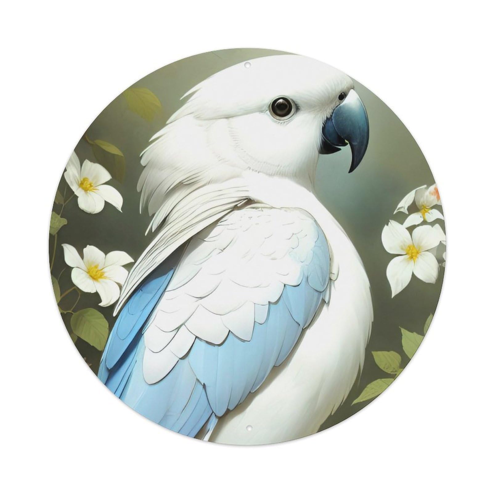 Animal Artwork Cute White Feathered Parrot Metal Tin Sign