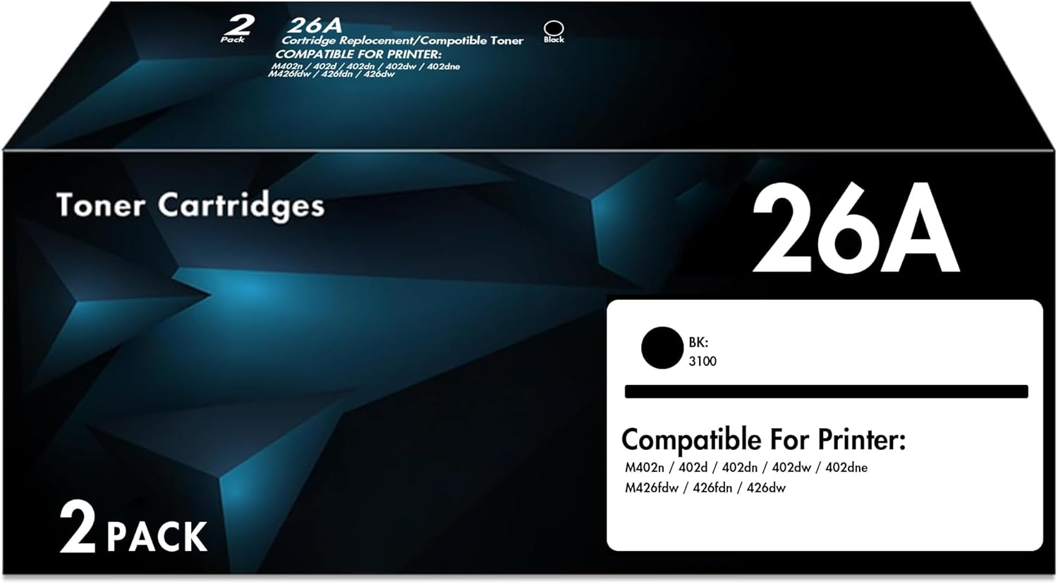 26a Toner Cartridge for HP Printer - HP 26a Black LaserJet Toner Cartridge - 26X CF226A CF226X - for Pro M426dw M402n M402dn M426 M402d M402dw MFP M426fdw M426fdn M402 Printer - 2 Pack, Black