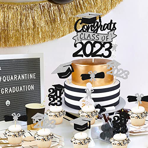 Graduation Cupcake Toppers Congrats Grad Class Of 2023 Cake Decoration For We Are Proud Of You Themed Graduation Cap Diploma Cake Decorations I’m Done Party Supplies 31 Pcs Sparkly Glitter Décor #TOP6