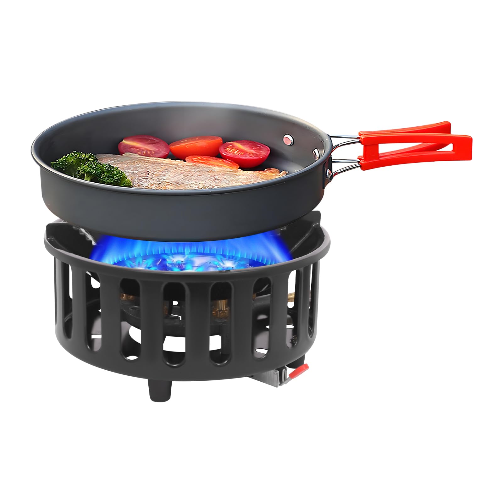 Hornillo portátil con 3 adaptadores, a prueba de viento, de gas, estufa de camping con encendido piezoeléctrico, estufa de gas portátil, para camping, trekking, senderismo, picnic