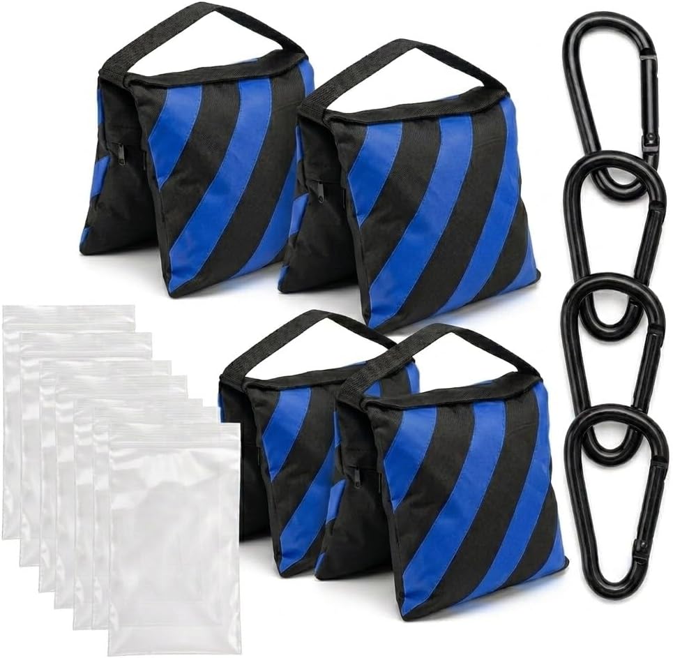 [4 Pack] Heavy Duty Black Sandbags with Internal 1.2mm Shoulder Steel Plate #8 Industrial Zipper & 204 Dual-Thread Stitching 600D Oxford Weight Bags for Light Stands Canopy & Studio Equipment