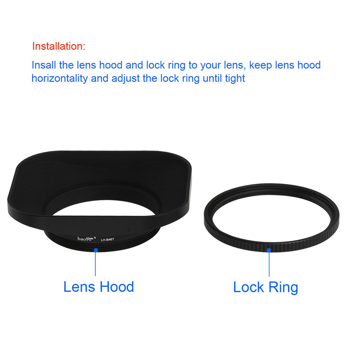 Haoge LH-B46T 46mm Metall Rechteckig Einschrauben Sonnenblende Gegenlichtblende mit Kappe für 46mm Canon Nikon Leica Leitz Zeiss Voigtländer Fujifilm Kamera Objektiv mit 46mm Filtergewinde Schwarz
