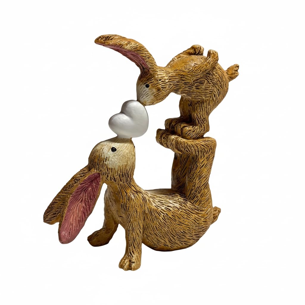 Portland Living Brown Kissing Jasper Rabbit Bunnies Easter Ornament With White Heart