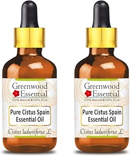 Greenwood Essential Pure Cistus Spain Essential Oil (Cistus ladaniferus L) with Glass Dropper Steam Distilled (Pack of Two) 100ml X 2 (6.76 oz)