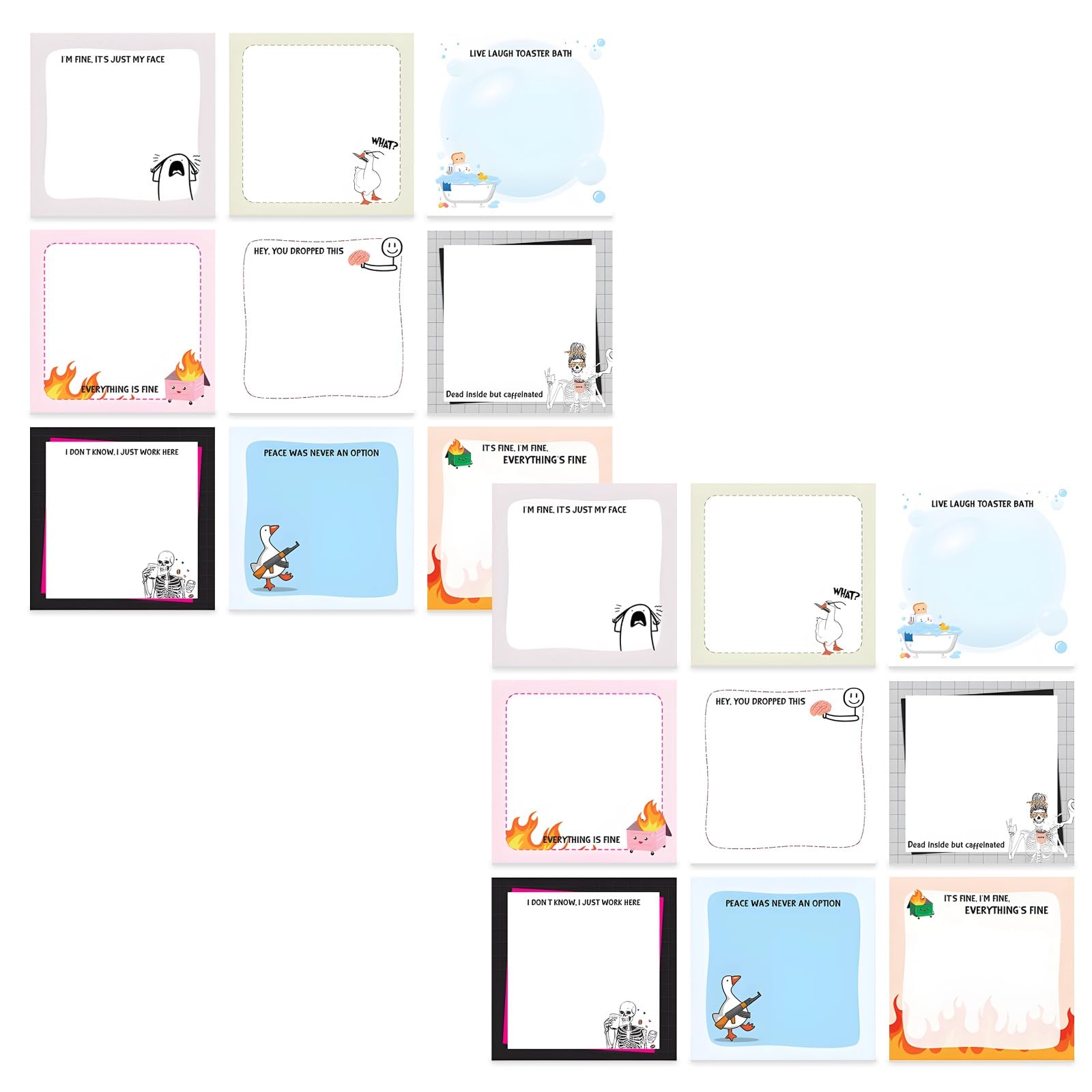 Notes adhésives amusantes, lot de 18, 900 feuilles au total, 7,5 x 7,5 cm, repositionnables pour le travail, motif floral vintage, cadeaux blague pour collègues, études