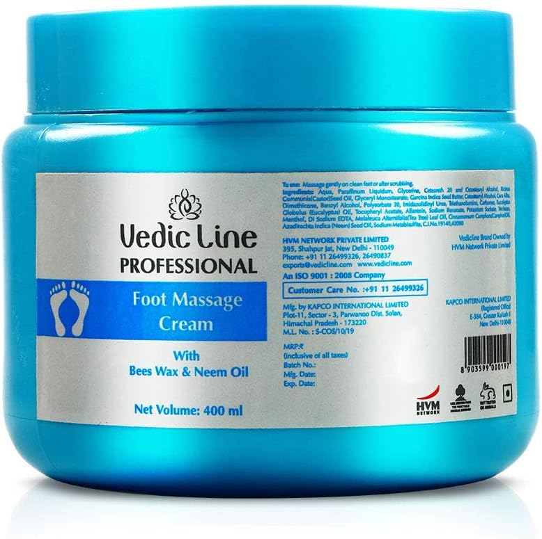 Vedic Line Foot Massage Cream, Improve Skin Tonicity & Keep Odor Away With Bees Wax And Neem Oil For Nourishing Feet, 400Ml