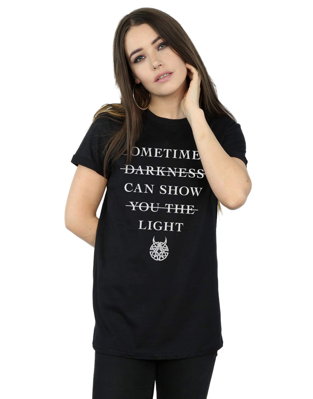 Absolute Cult Women's Black Disturbed Sometimes Darkness Boyfriend Fit T-Shirt XXX-Large