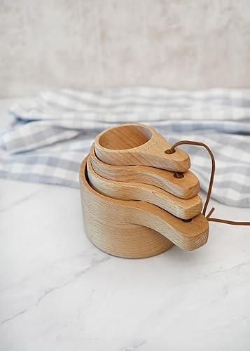 Miniatura 2 de Nacterra Tazas y cucharas medidoras de madera, ecológicas, de madera natural reutilizable, 4 tazas medidoras, 4 cucharas medidoras, juego de 8