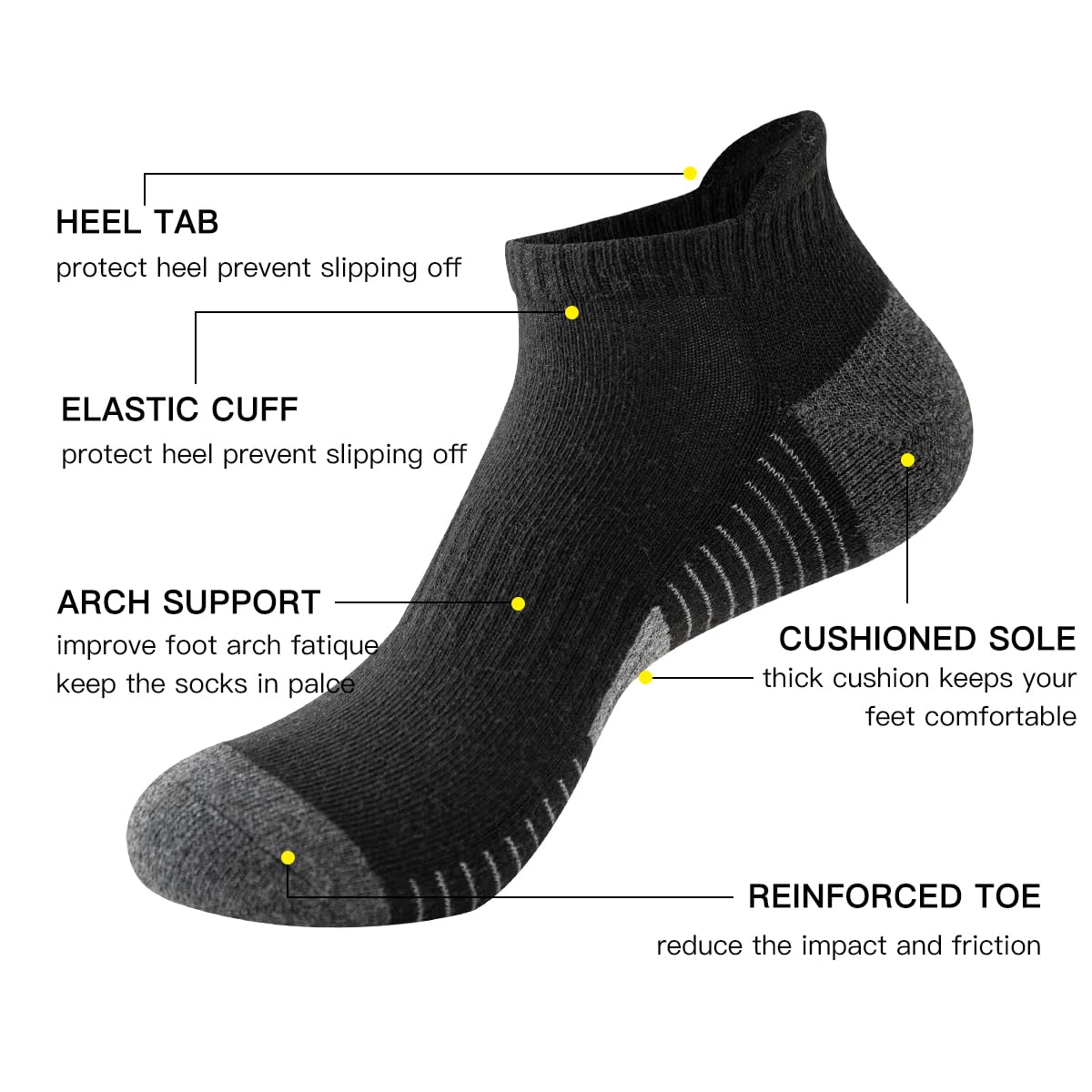 JOYNÉE 10 pares de calcetines deportivos para hombre, acolchados, transpirables, de corte bajo, para hombre, talla de calcetín 10-13