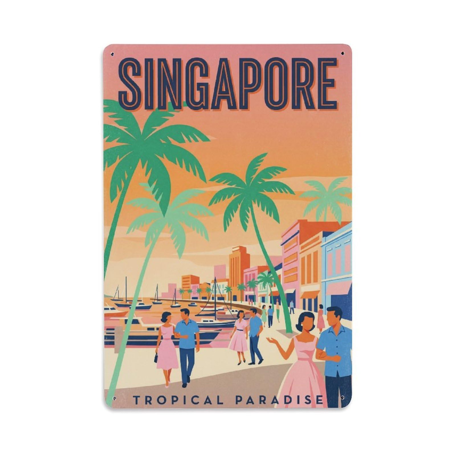 Huiyhb 8X12inch(20X30cm) Vintage Travel Singapore Waterfront Metal Tin Sign