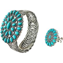 TOPACC Western Jewelry for Women Turquoise Bracelets with Ring Cowgirl Boho Jewelry Set
