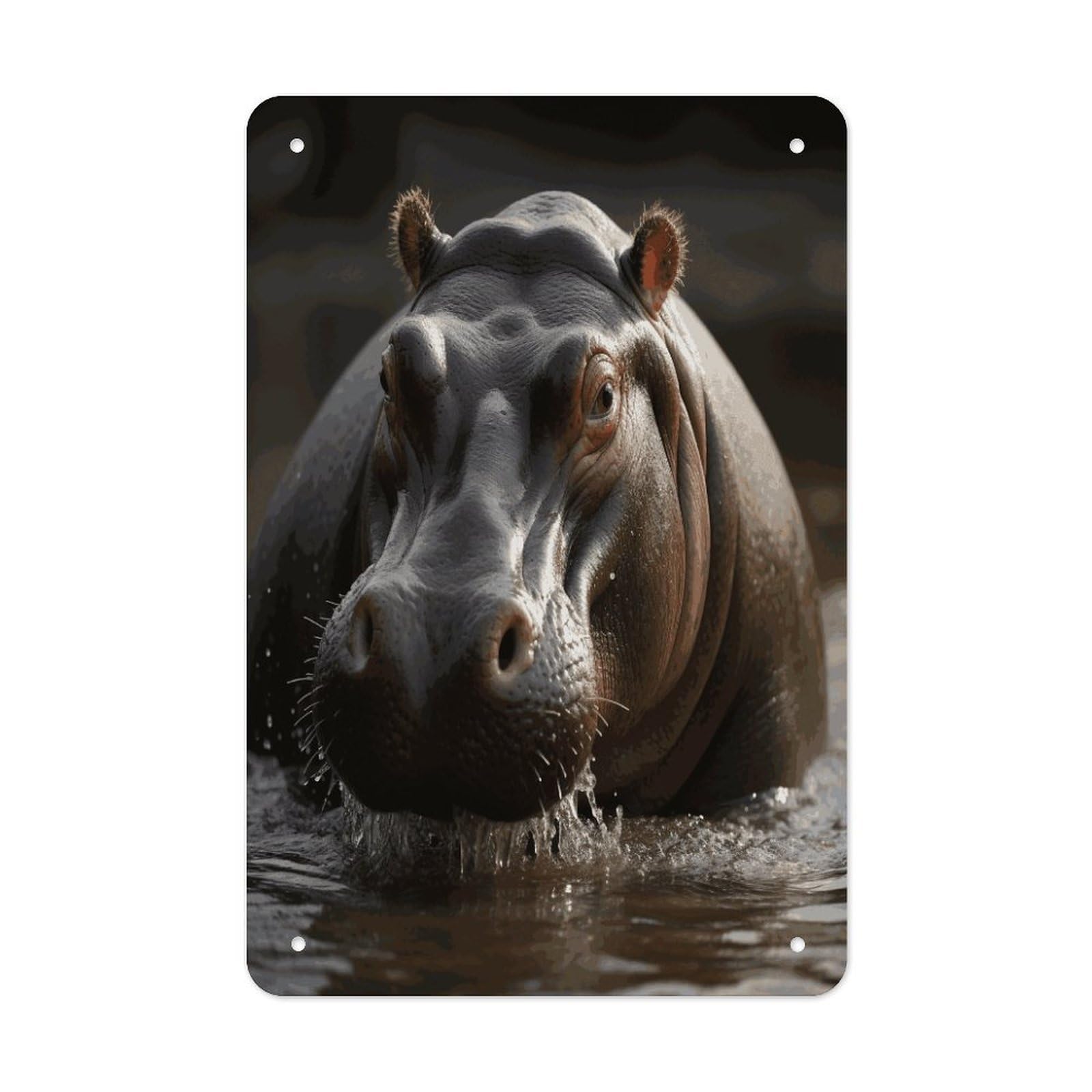 Hippo Metal Tin Sign Wall Decor Hanging Plaque