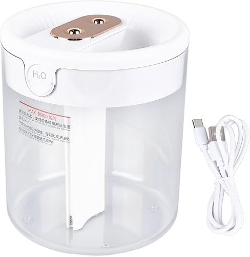 Humidificador, 2L Blanco de Gran Capacidad Doble Boquilla Humidificador de Niebla Hogar Dormitorio Oficina Silencio USB Luz de Noche de Aire