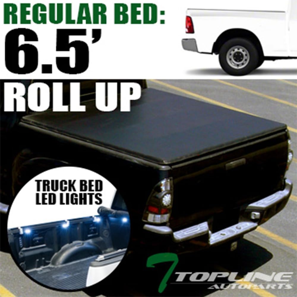R&L Racing Roll-Up Soft Tonneau Cover+16X LED Lights Compatible with 09-16 Dodge Ram 6.4 Ft 76.8" Truck Bed