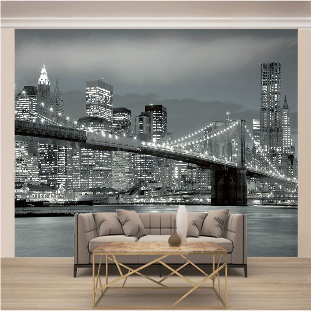 Photo mural intissé pour fond de meuble TV avec motif de paysage urbain gris moderne