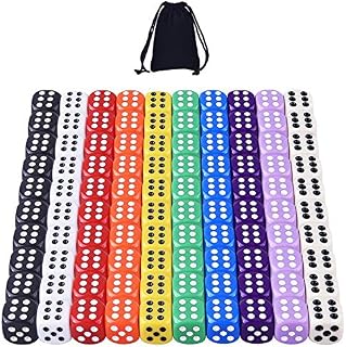 AUSTOR 100 Pieces 6- Sided Dice Set, 10 x 10 Colours 16mm Acrylic Dice with Free Velvet Pouches for Tenzi, Farkle, Yahtzee, Bunco or Teaching Math