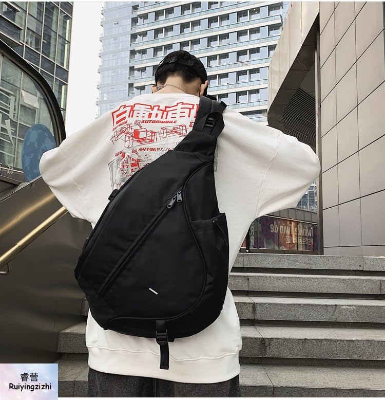 MININAI Crossbody Shoulder Bag Cool One Strap Motorcycle Sling Bag Techwear Backpack Japanese Harajuku Alt Emo Streetwear (Black,One Size)
