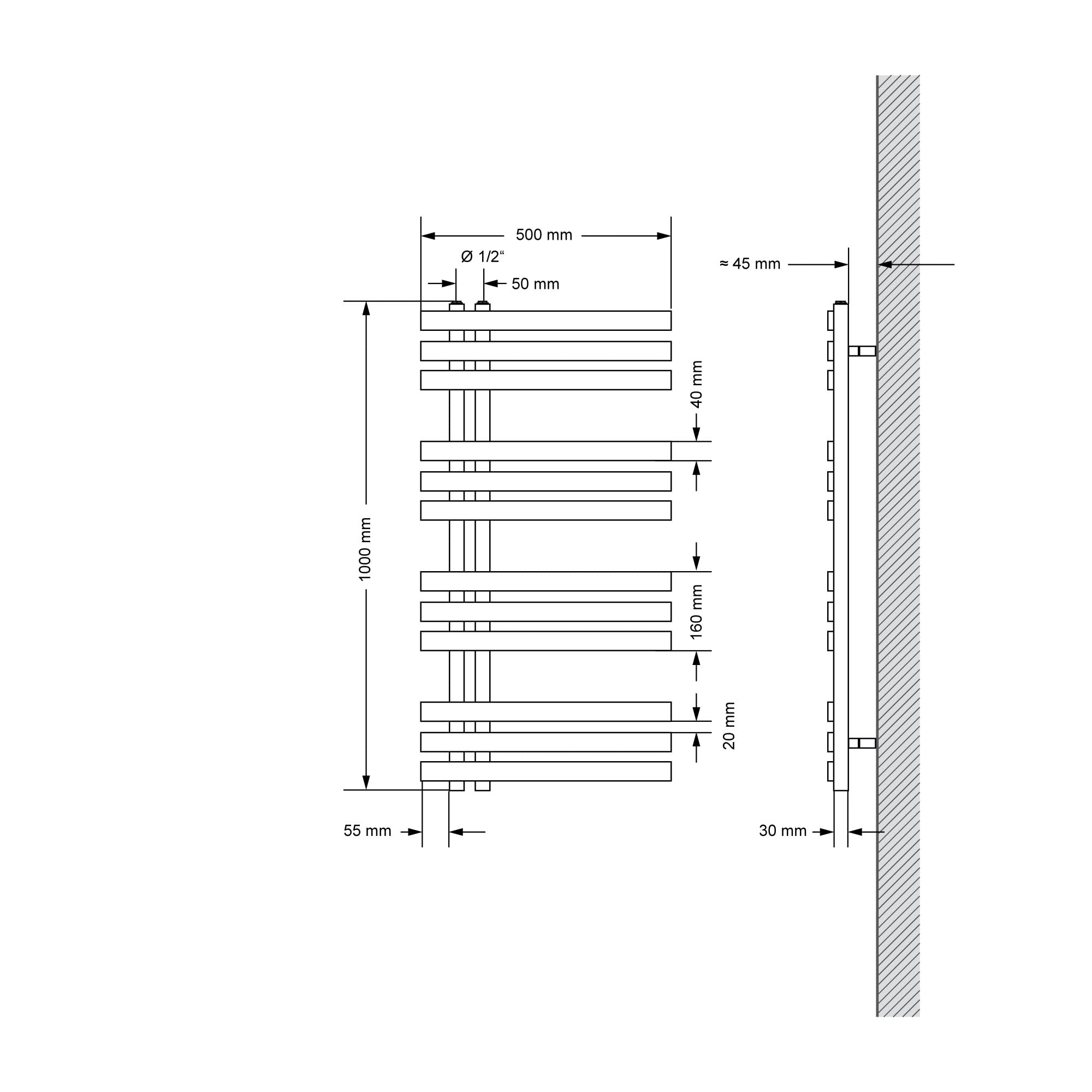 ECD Germany Iron EM Design Grzejnik łazienkowy elektryczny 500 x 1000 mm Antracyt z prętem grzewczym 300W Chrom Duża pojemność - Design Radiator Panel Radiator Towel Warmer Towel Dryer