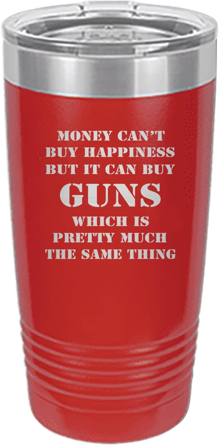 Rogue River Tactical Funny Hunting 20 Oz.Travel Tumbler Mug Cup Money Happiness Guns w/Lid Stainless Steel Gift For Dad Brother Grandpa (Black)