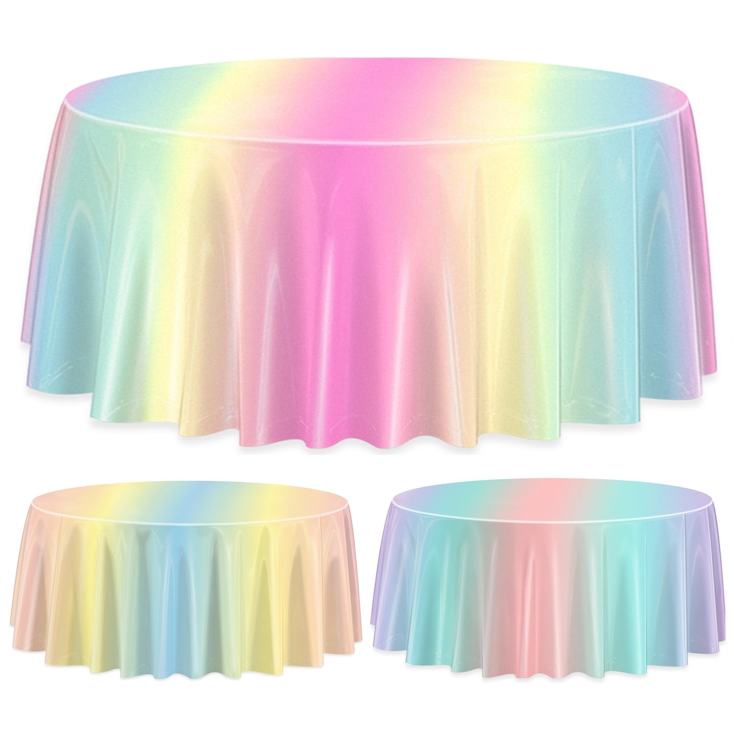 APUXXJUPA 3Pcs Gradient Rainbow Round Tablecloths, Pastel Table Covers