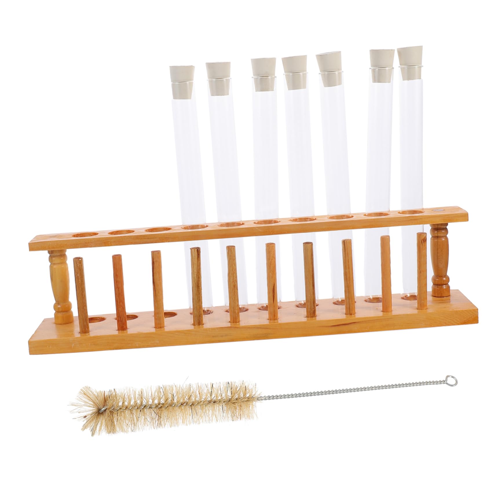 ABOOFAN Reagenzglas 30mm Satz mit 10 Glasröhrchen Holz Reagenzglasständer mit 10 Bohrungen Stopfen und Reinigungsbürste für Schule und Experimente