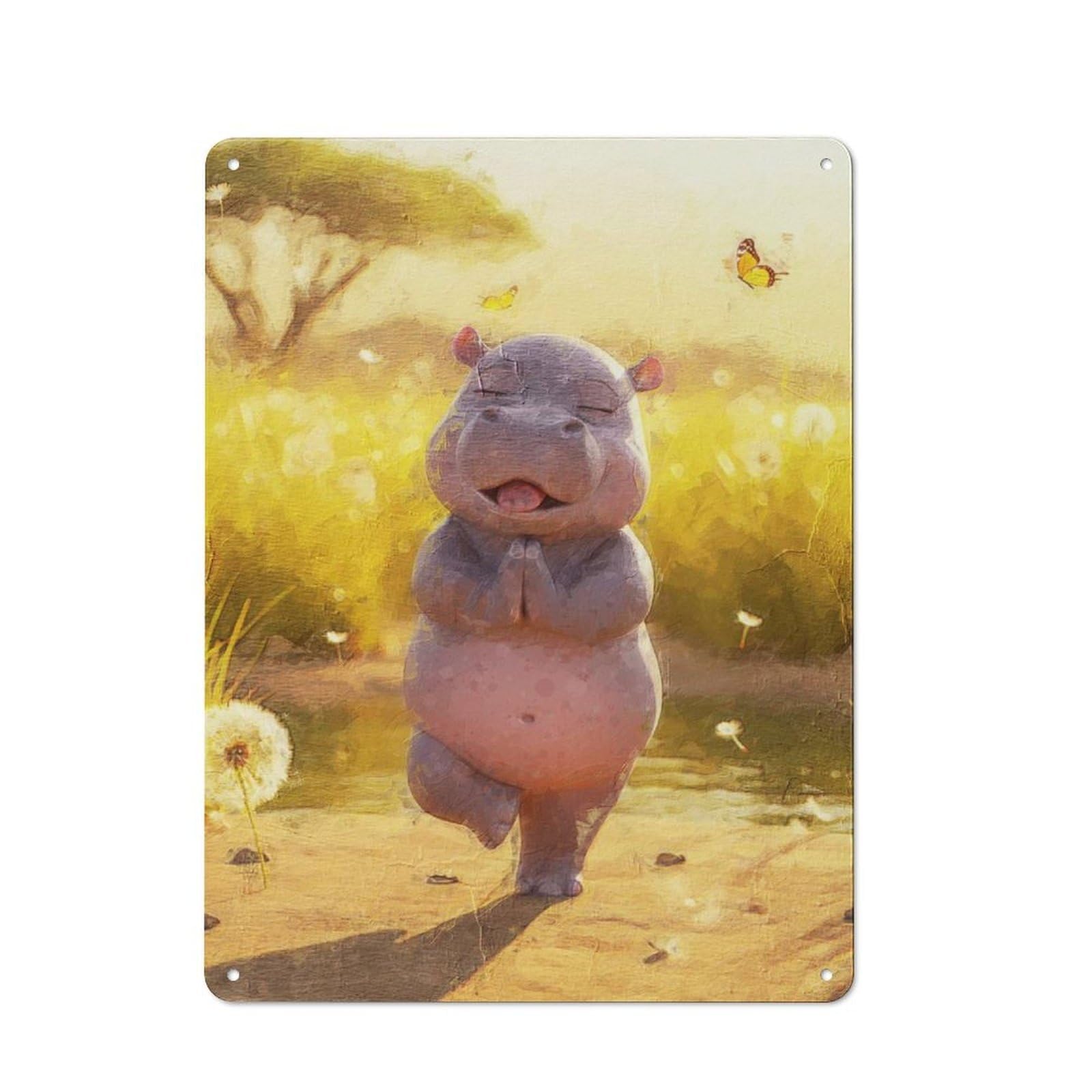 Junmoney Yoga Hippo In Nature Vintage Tin Sign 40X30cm For Garden Room Or Summerhouse, For A Newly Organised Room And Metal Sign Display