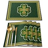 CyCoShower St. Patrick's Day Green Placemats Heat-Resistant Table Mats Lucky Irish Clover Placemats