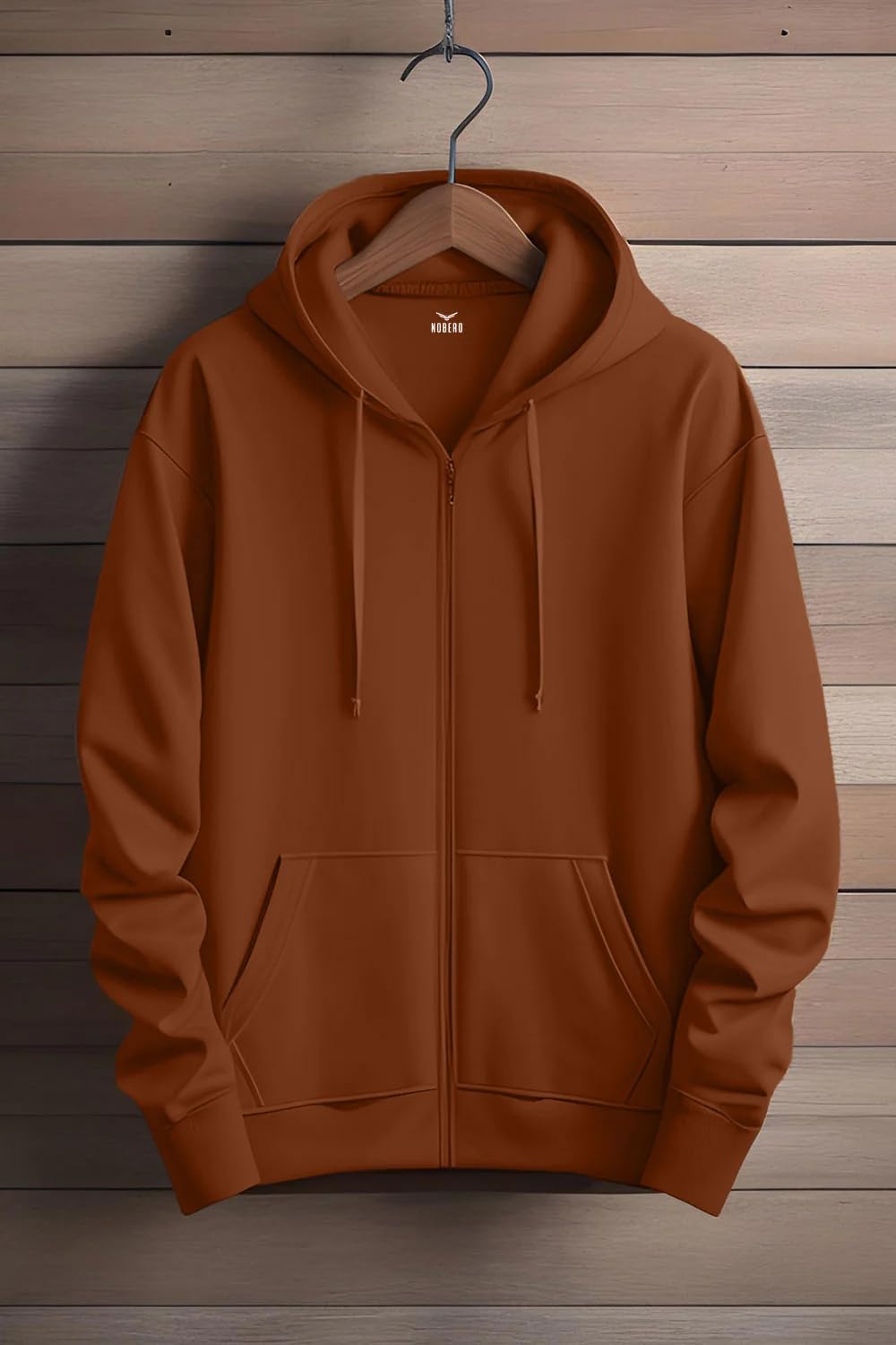 Nobero Męska bluza z polaru bawełnianego o gramaturze 280 g/m², jednolity kolor, regularny krój, bluza z kapturem, dla mężczyzn, stylowa i swobodna