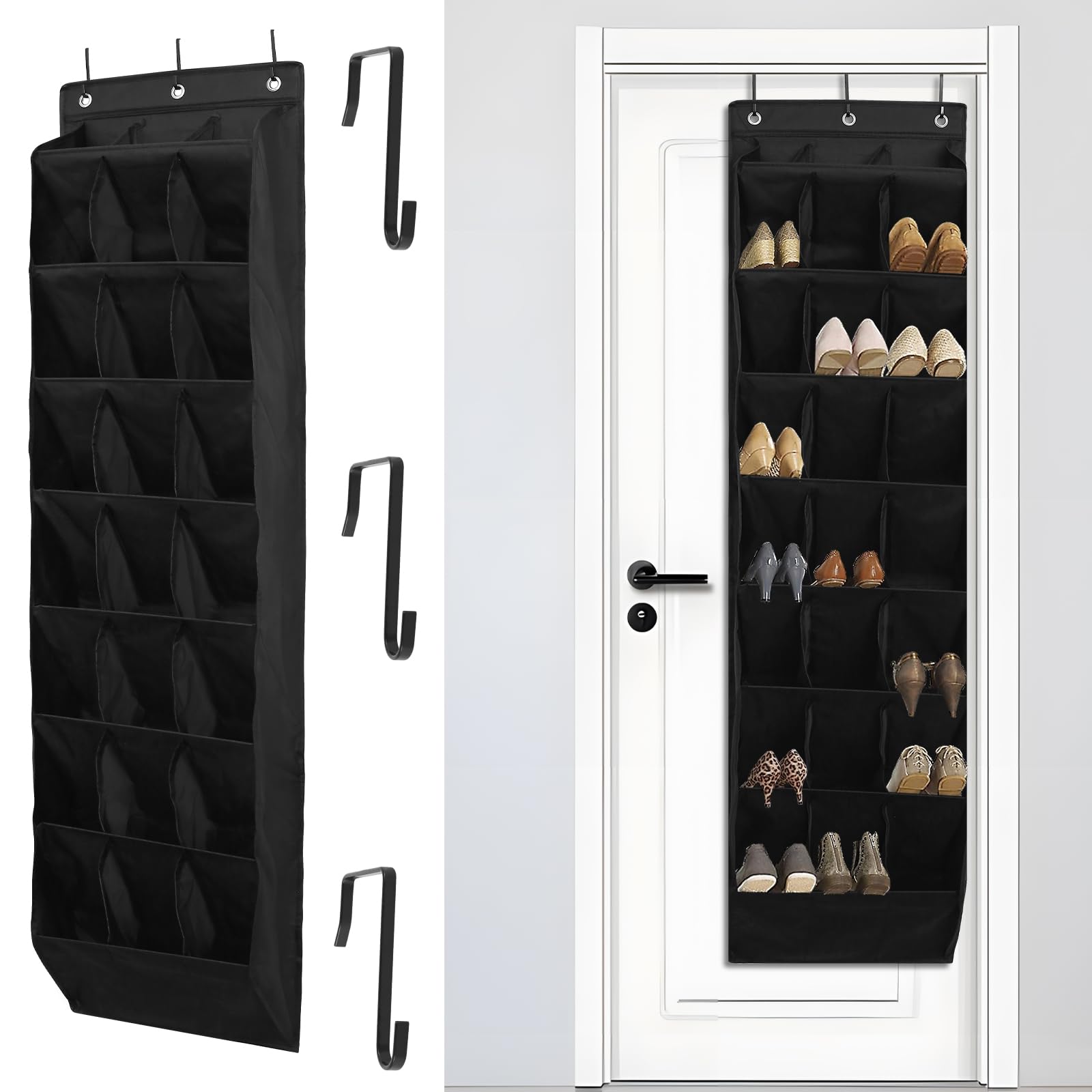 MABCIRY Over the Door Shoe Organizer with 24 Pockets, Oxford Cloth over the Door Shoe Rack, Foldable Hanging Shoe Organizer, Space Saving over the Door Shoe Storage Hanging Door Shoe Rack for Shoes