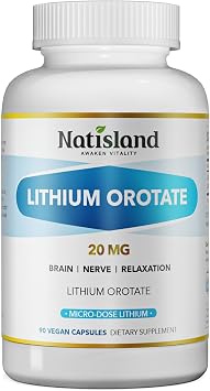 Lithium Orotate 20 mg, Brain & Nerve Health Support, Low Dose Lithium Supplements, Trace Mineral, Vegan, Non-GMO, Gluten Free, 90 CT